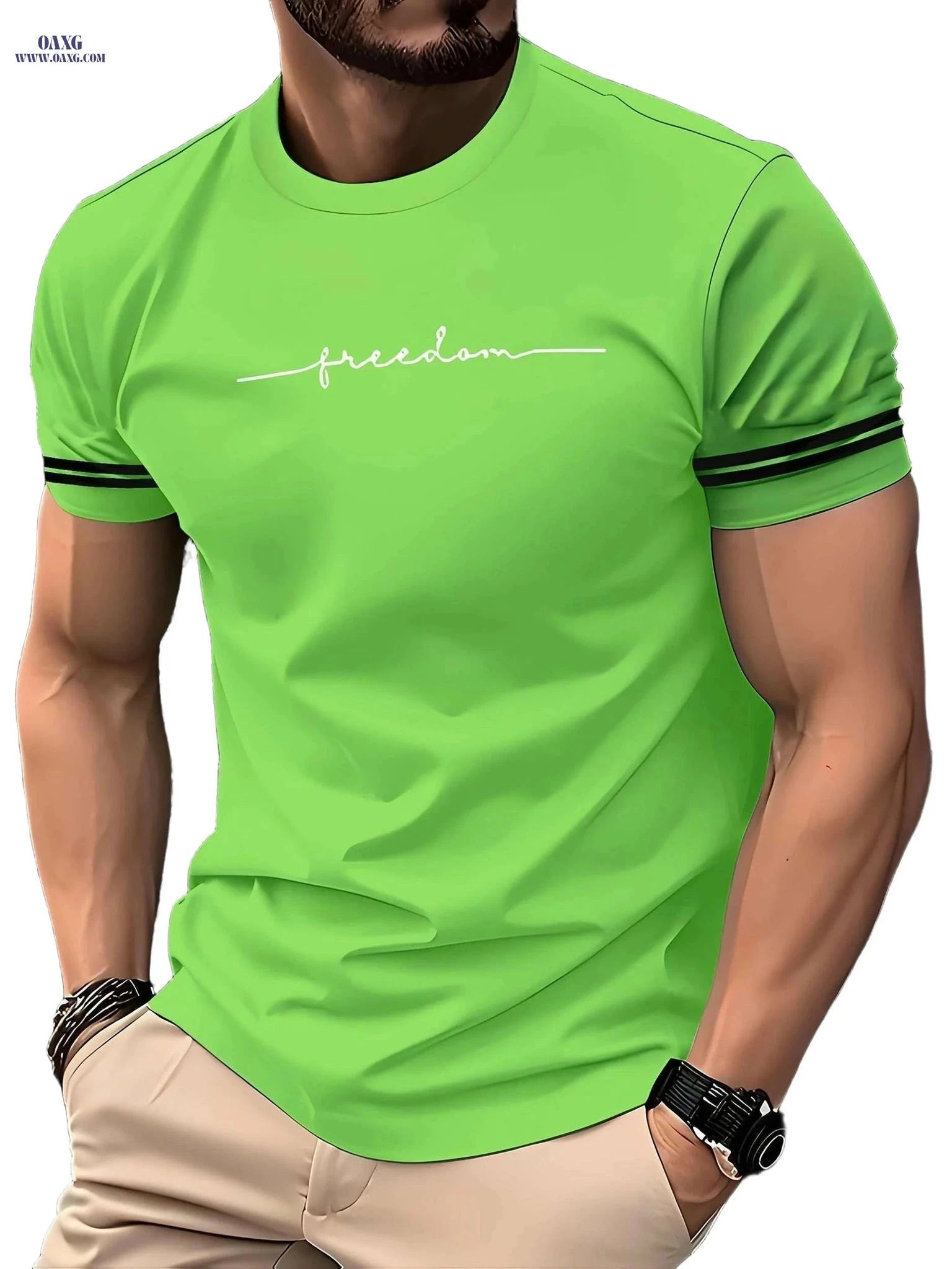 Men's 3D Printed Freedom Script T-Shirt - Casual Short Sleeve Tee   OAXG White / S