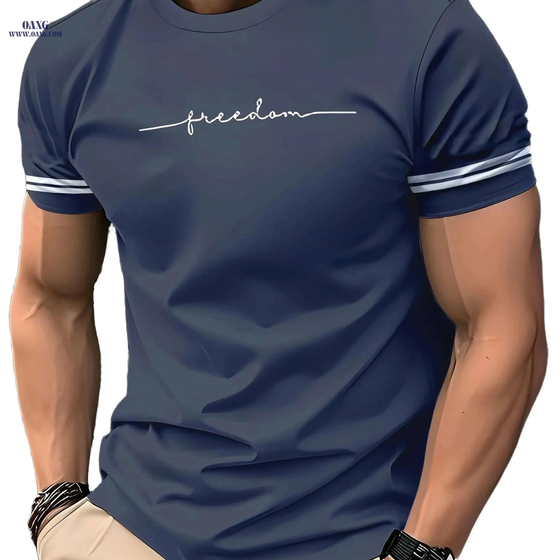 Men's 3D Printed Freedom Script T-Shirt - Casual Short Sleeve Tee   OAXG White / S