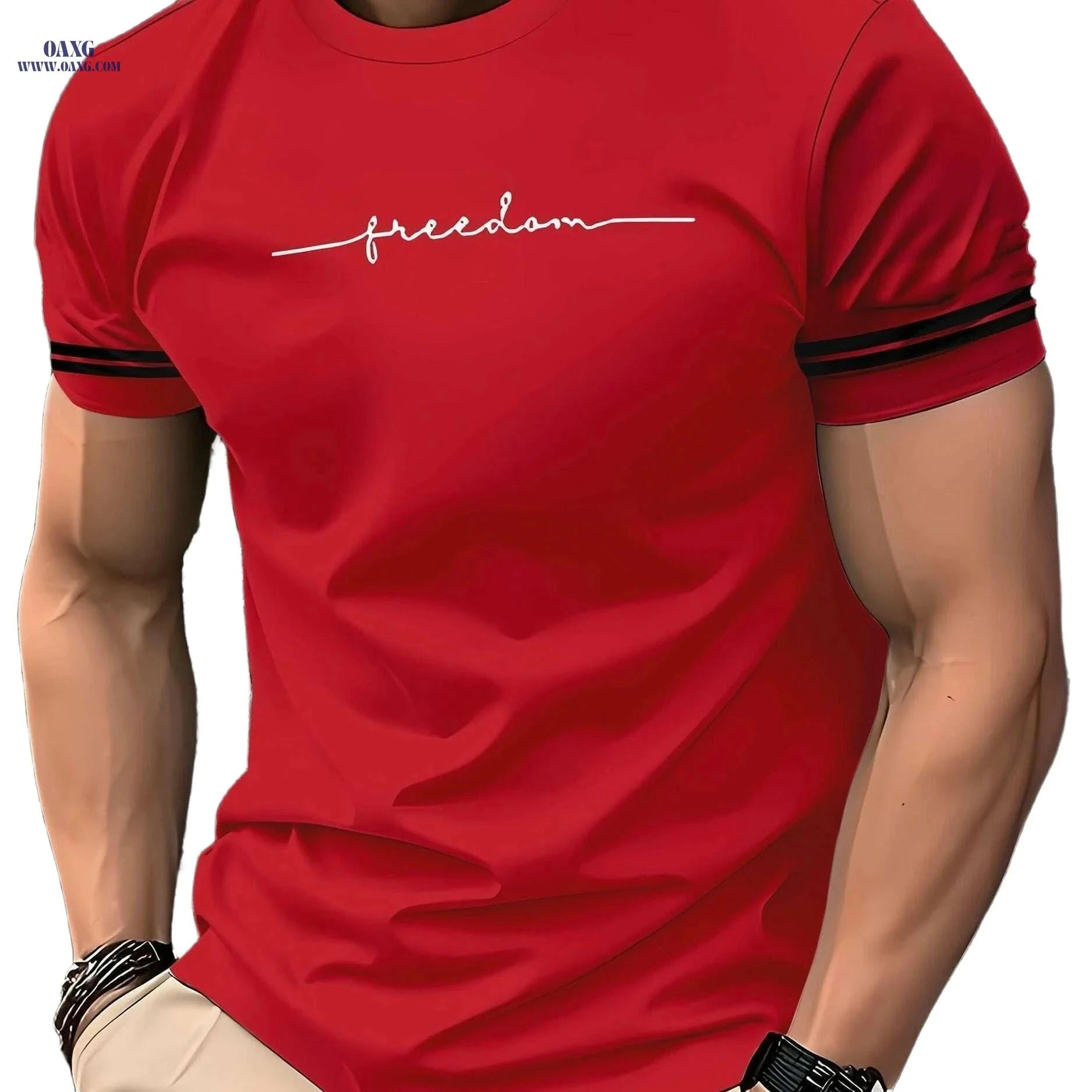 Men's 3D Printed Freedom Script T-Shirt - Casual Short Sleeve Tee   OAXG White / S