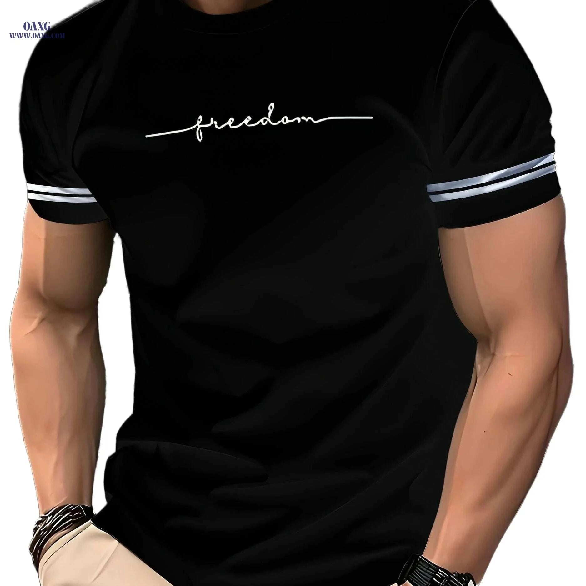 Men's 3D Printed Freedom Script T-Shirt - Casual Short Sleeve Tee   OAXG White / S