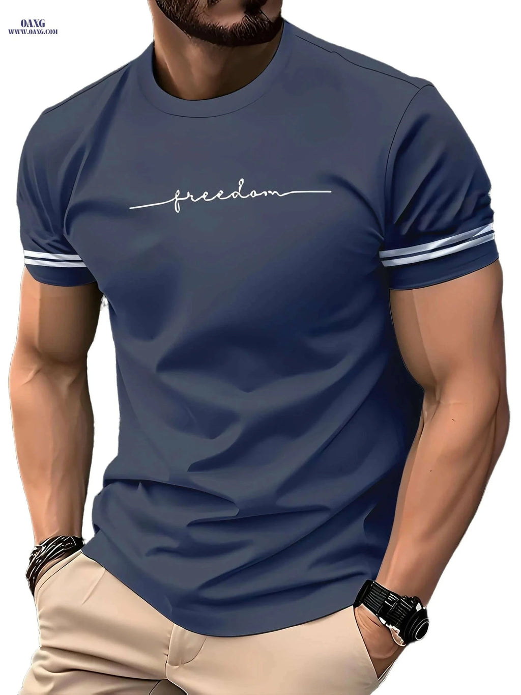 Men's 3D Printed Freedom Script T-Shirt - Casual Short Sleeve Tee   OAXG White / S