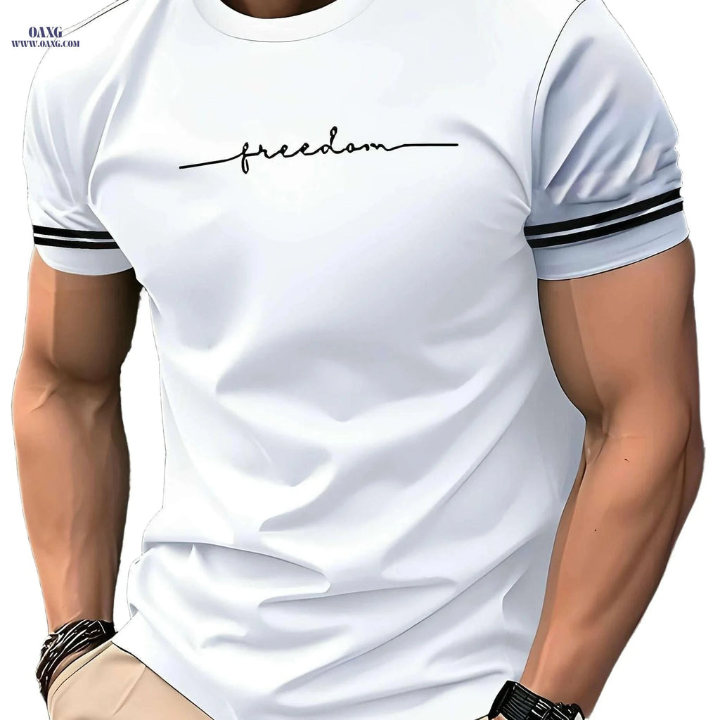 Men's 3D Printed Freedom Script T-Shirt - Casual Short Sleeve Tee   OAXG White / S