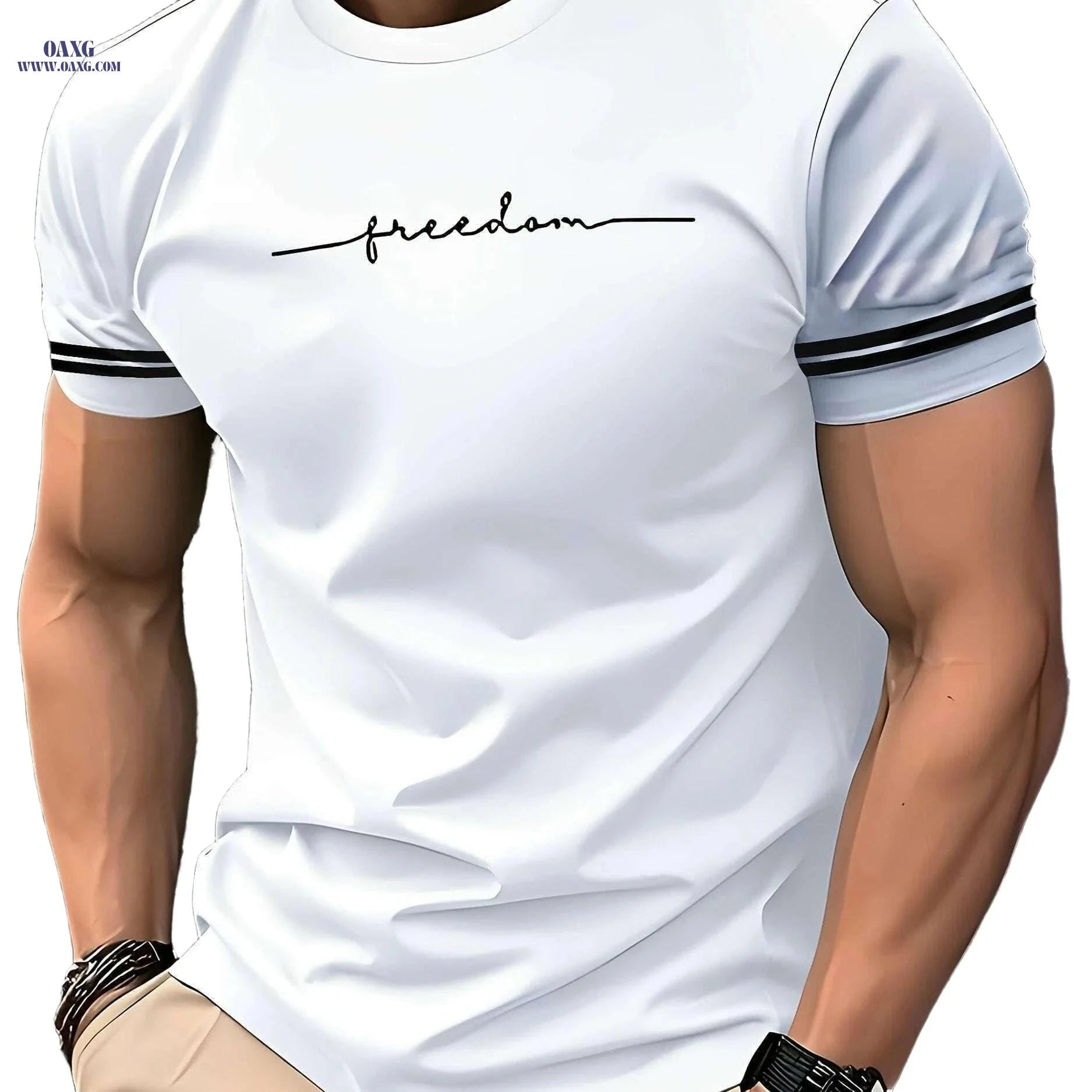 Men's 3D Printed Freedom Script T-Shirt - Casual Short Sleeve Tee   OAXG White / S