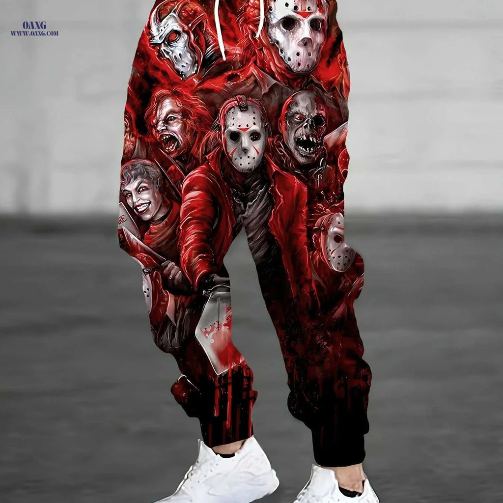 Men's 3D Printed Jogger Pants - Casual Loose Fit with Pockets   OAXG Red / S