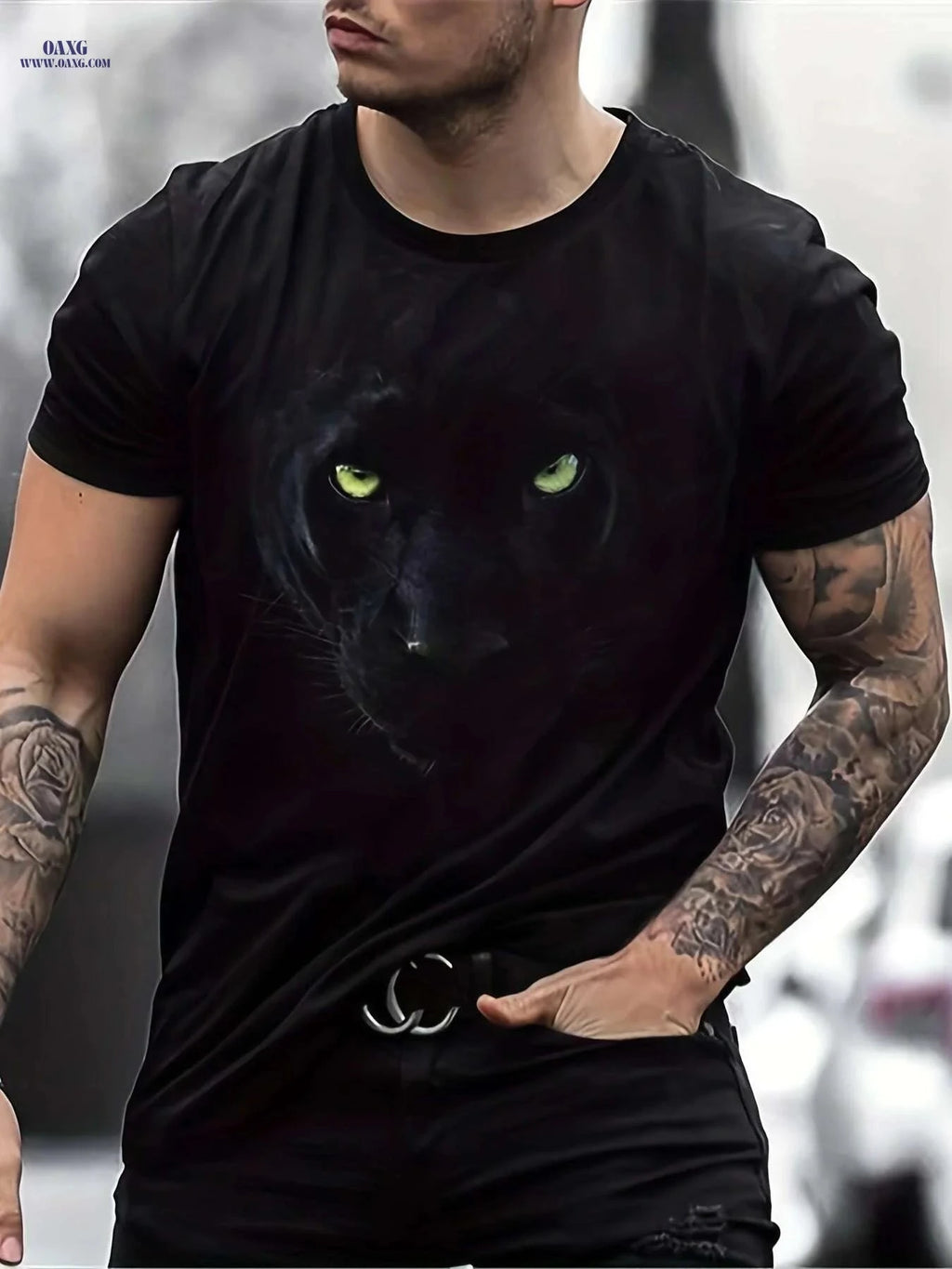 Men's 3D Printed Panther Graphic T-Shirt - Plus Size Slim Fit Tee   OAXG 