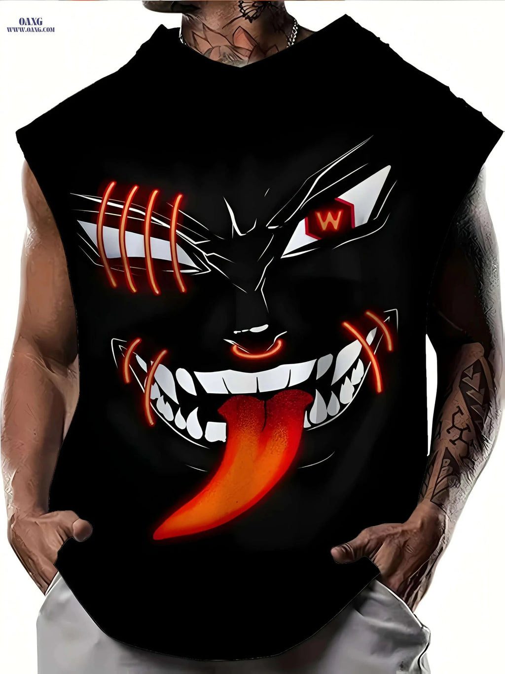 Men's 3D Punk Mask Print Tank Top - Casual Summer Sleeveless Shirt   OAXG Black / M