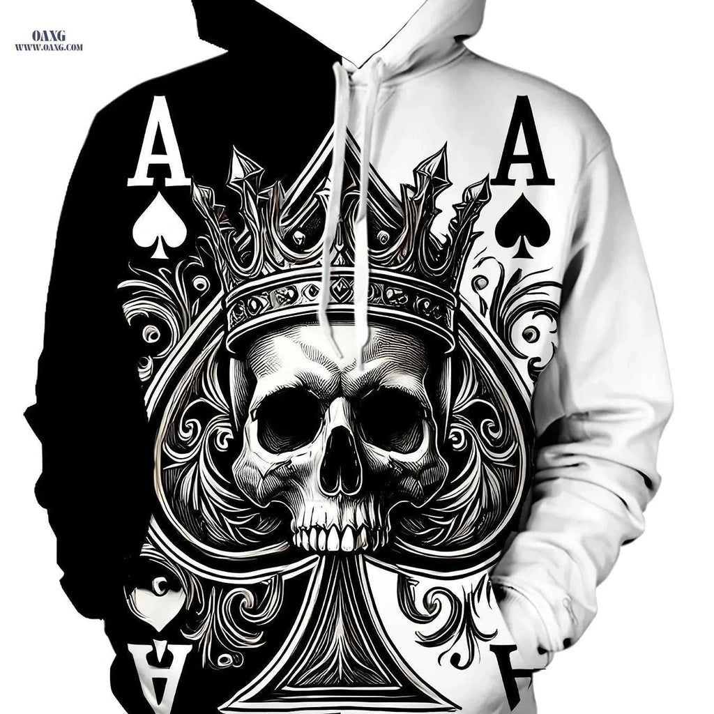 Men's 3D Skeleton Poker Hoodie - Casual Long Sleeve Jacket   OAXG 【Multicolor】 / FR S