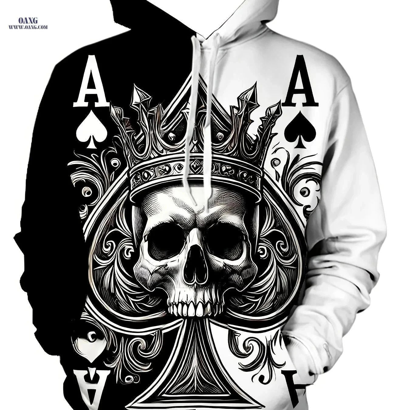 Men's 3D Skeleton Poker Hoodie - Casual Long Sleeve Jacket   OAXG 【Multicolor】 / FR S