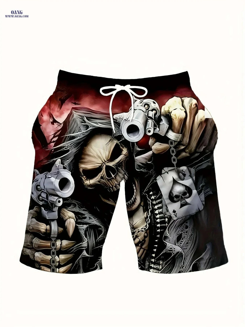 Men's 3D Skull & Gun Print Swim Shorts - Lightweight Polyester Design   OAXG 