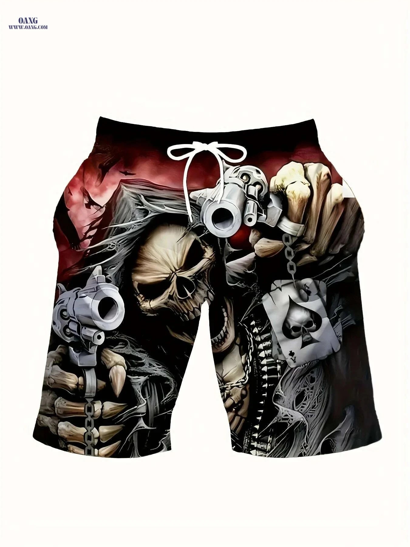 Men's 3D Skull & Gun Print Swim Shorts - Lightweight Polyester Design   OAXG 