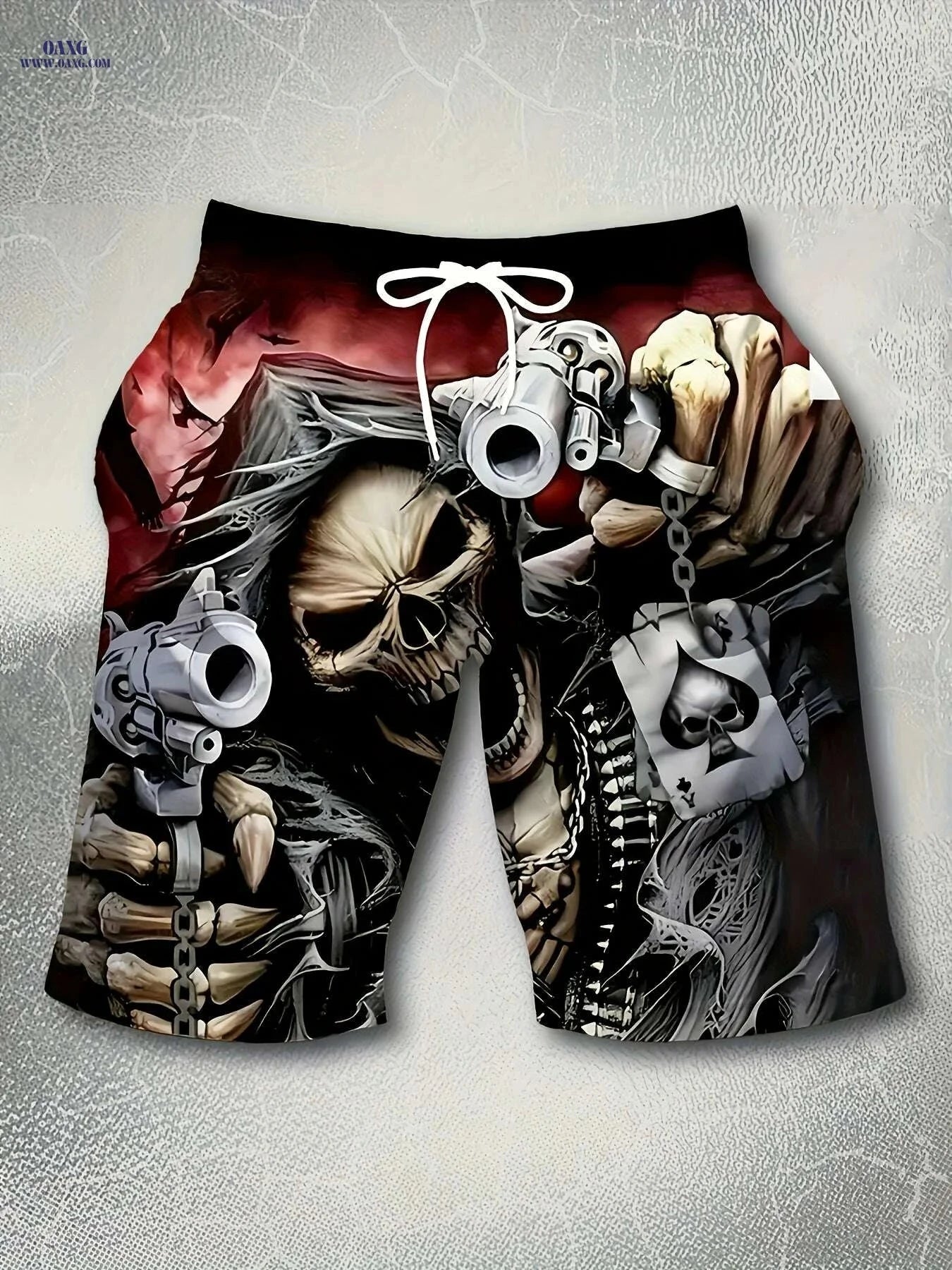 Men's 3D Skull & Gun Print Swim Shorts - Lightweight Polyester Design   OAXG Black / S