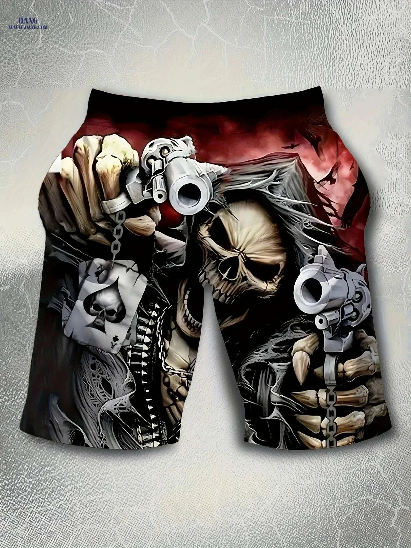 Men's 3D Skull & Gun Print Swim Shorts - Lightweight Polyester Design   OAXG Black / S