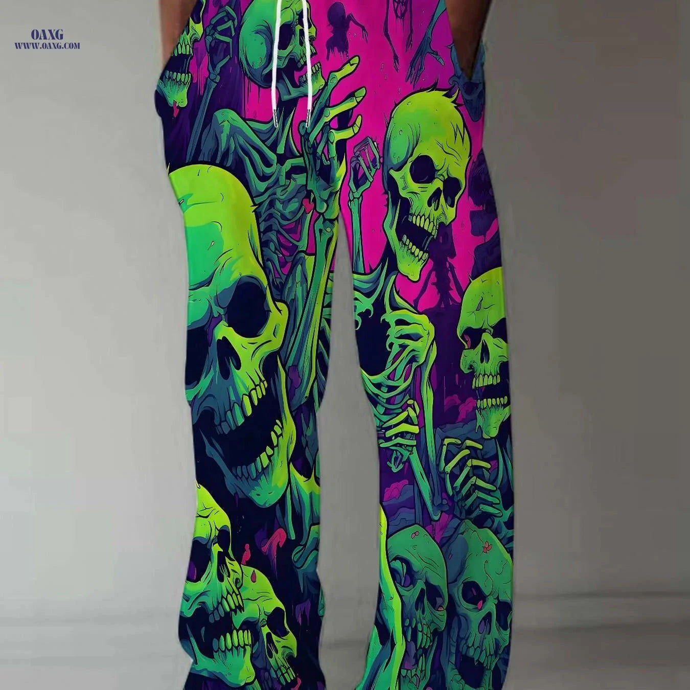Men's 3D Skull Print Drawstring Pants - Casual Loose Fit, All Seasons   OAXG Mixed Color / M