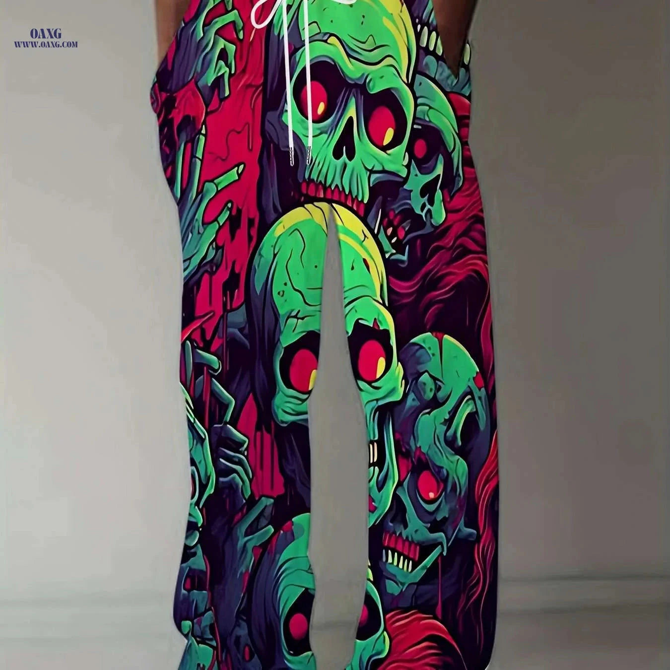 Men's 3D Skull Print Drawstring Pants - Casual Loose Fit, All Seasons   OAXG 
