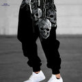 Men's 3D Skull Print Joggers - Casual Stretchy Sweatpants for Halloween   OAXG Mixed Color / S