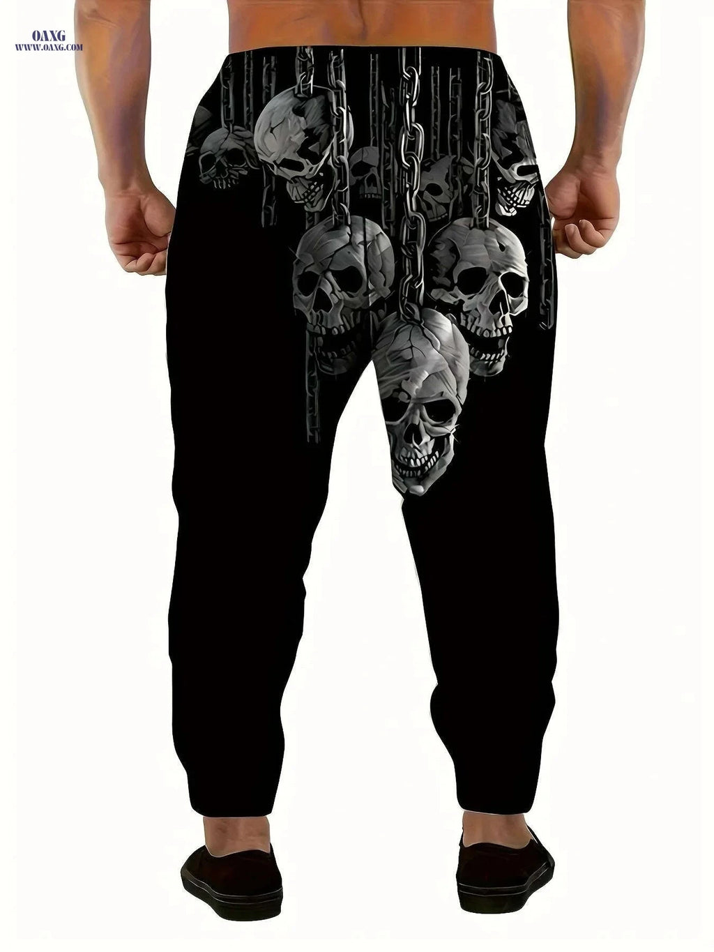 Men's 3D Skull Print Joggers - Casual Stretchy Sweatpants for Halloween   OAXG Mixed Color / S
