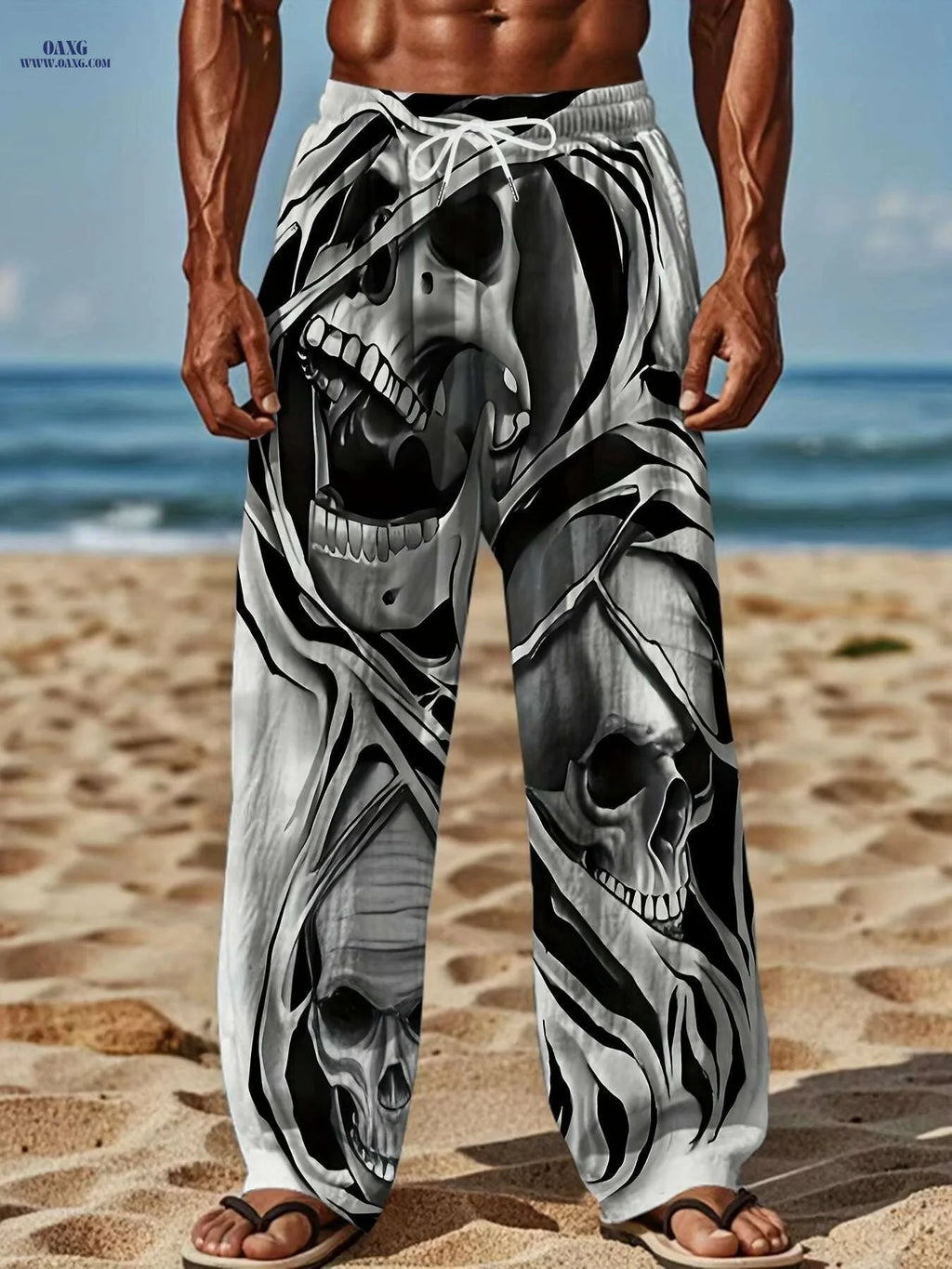 Men's 3D Skull Print Pants - Loose-Fit Casual Joggers with Pockets   OAXG 