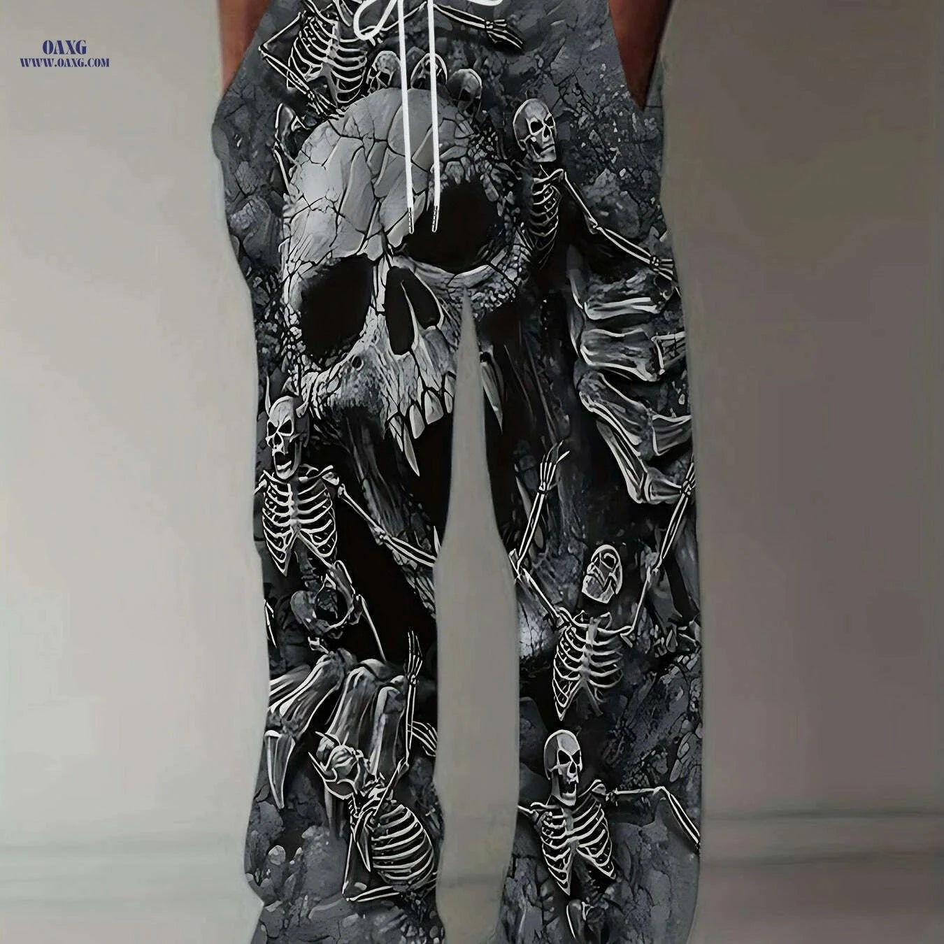 Men's 3D Skull Print Pants - Loose-Fit Casual Joggers with Pockets   OAXG 
