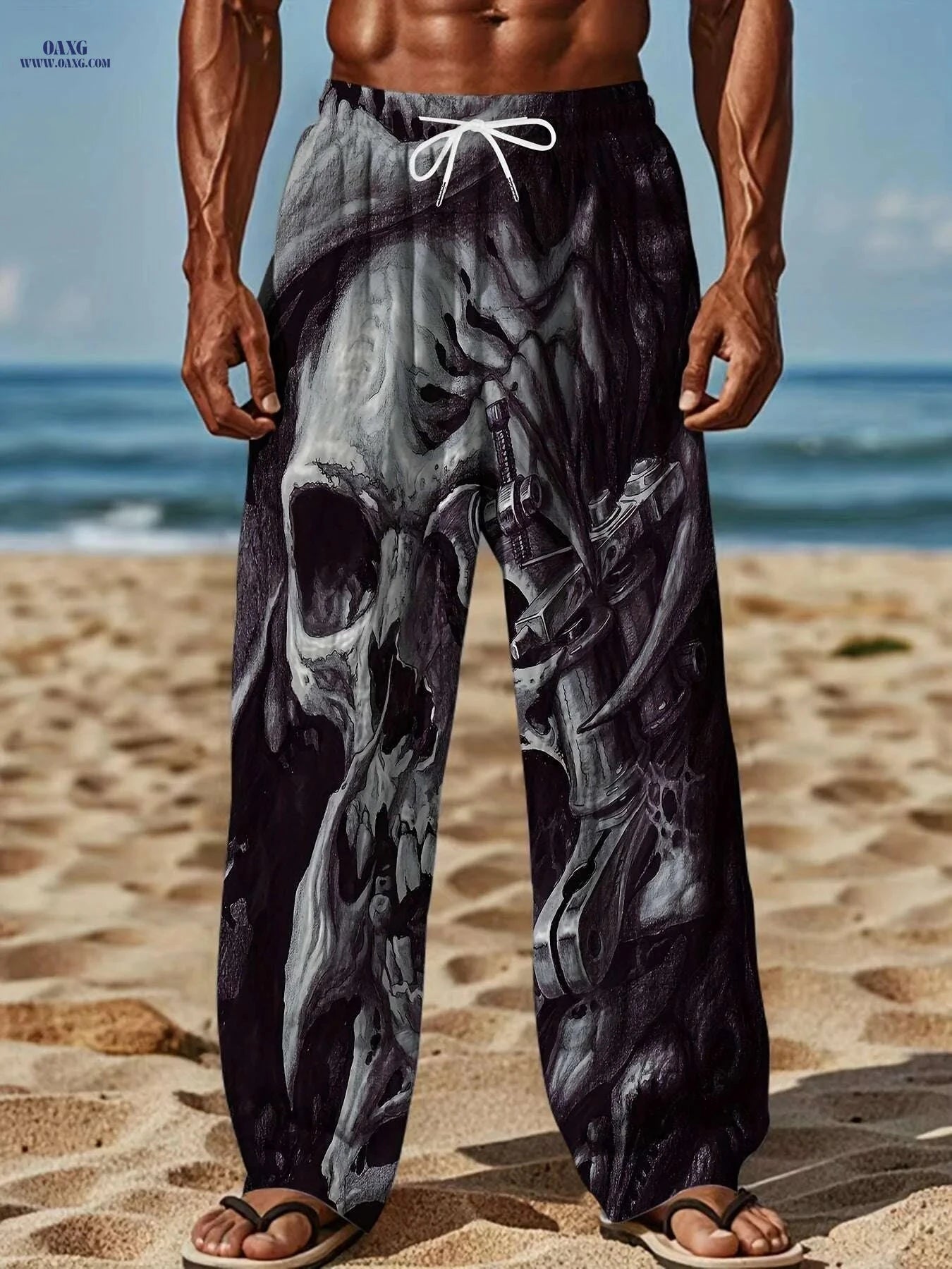 Men's 3D Skull Print Pants - Loose-Fit Casual Joggers with Pockets   OAXG Black / M