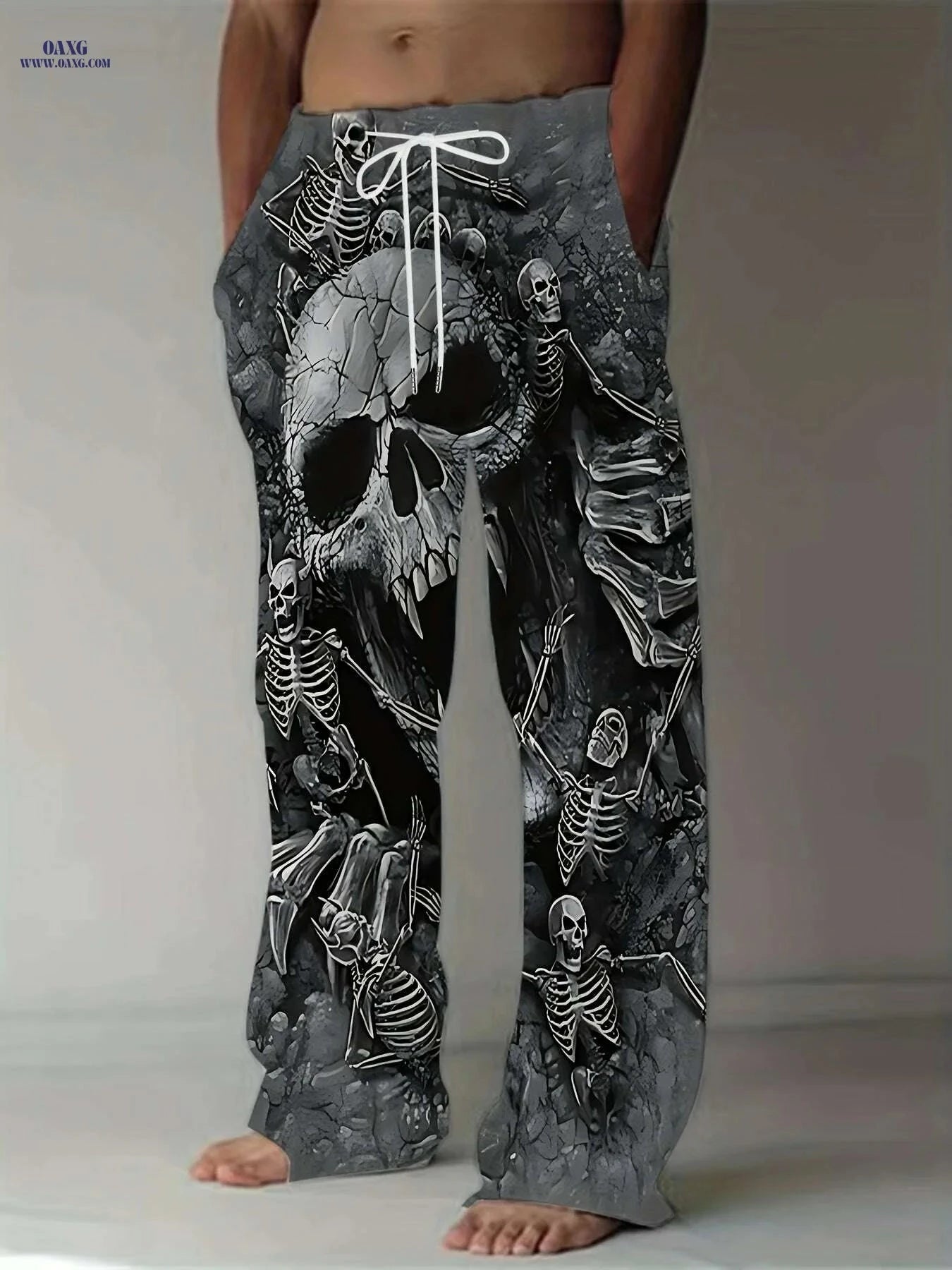 Men's 3D Skull Print Pants - Loose-Fit Casual Joggers with Pockets   OAXG Black / M