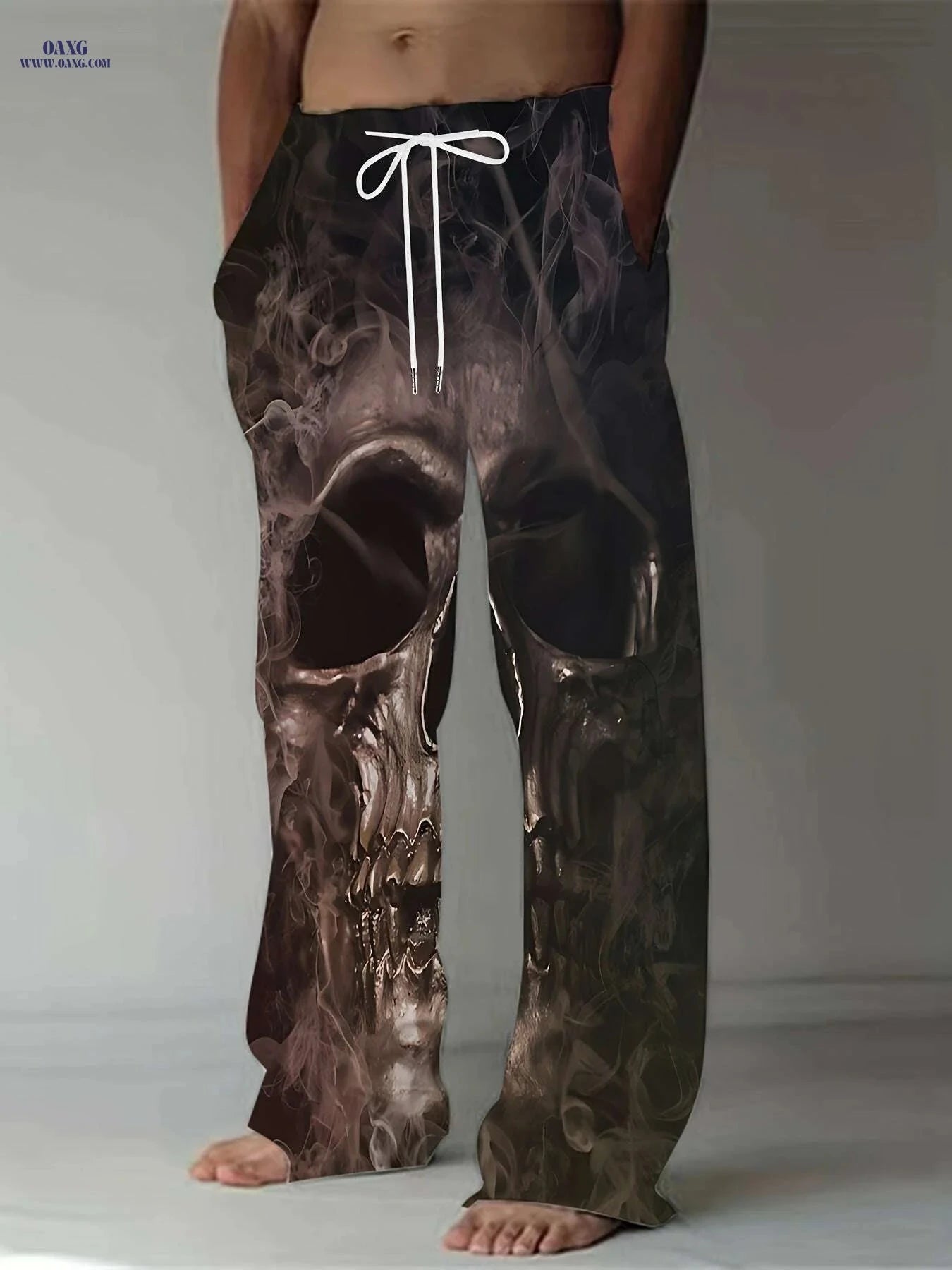 Men's 3D Skull Print Pants - Loose Fit Casual Stretch Trousers   OAXG 