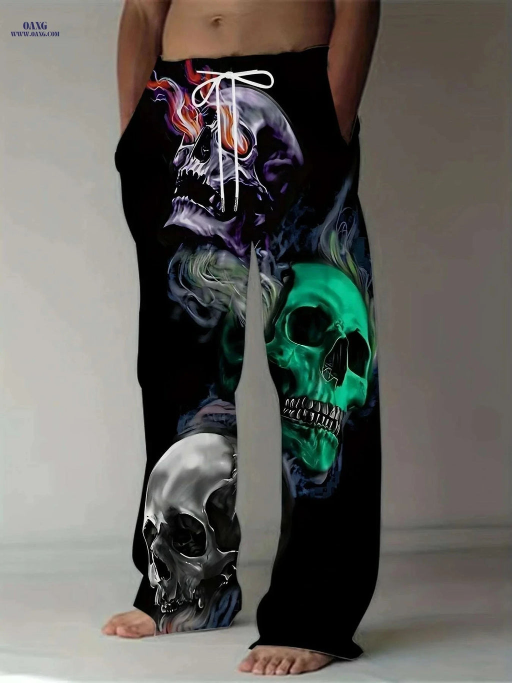 Men's 3D Skull Print Pants - Loose Fit Casual Stretch Trousers   OAXG 
