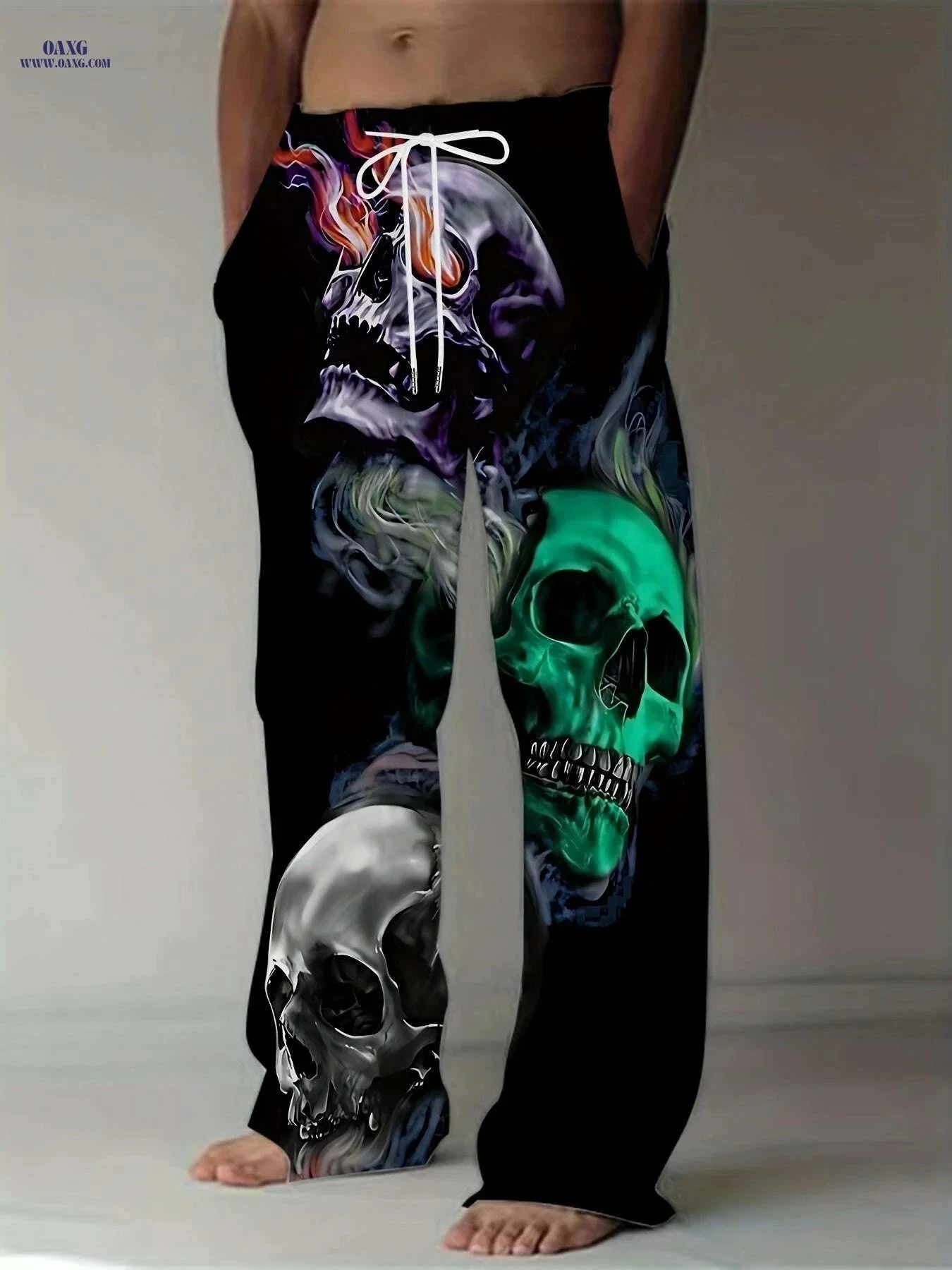 Men's 3D Skull Print Pants - Loose Fit Casual Stretch Trousers   OAXG 