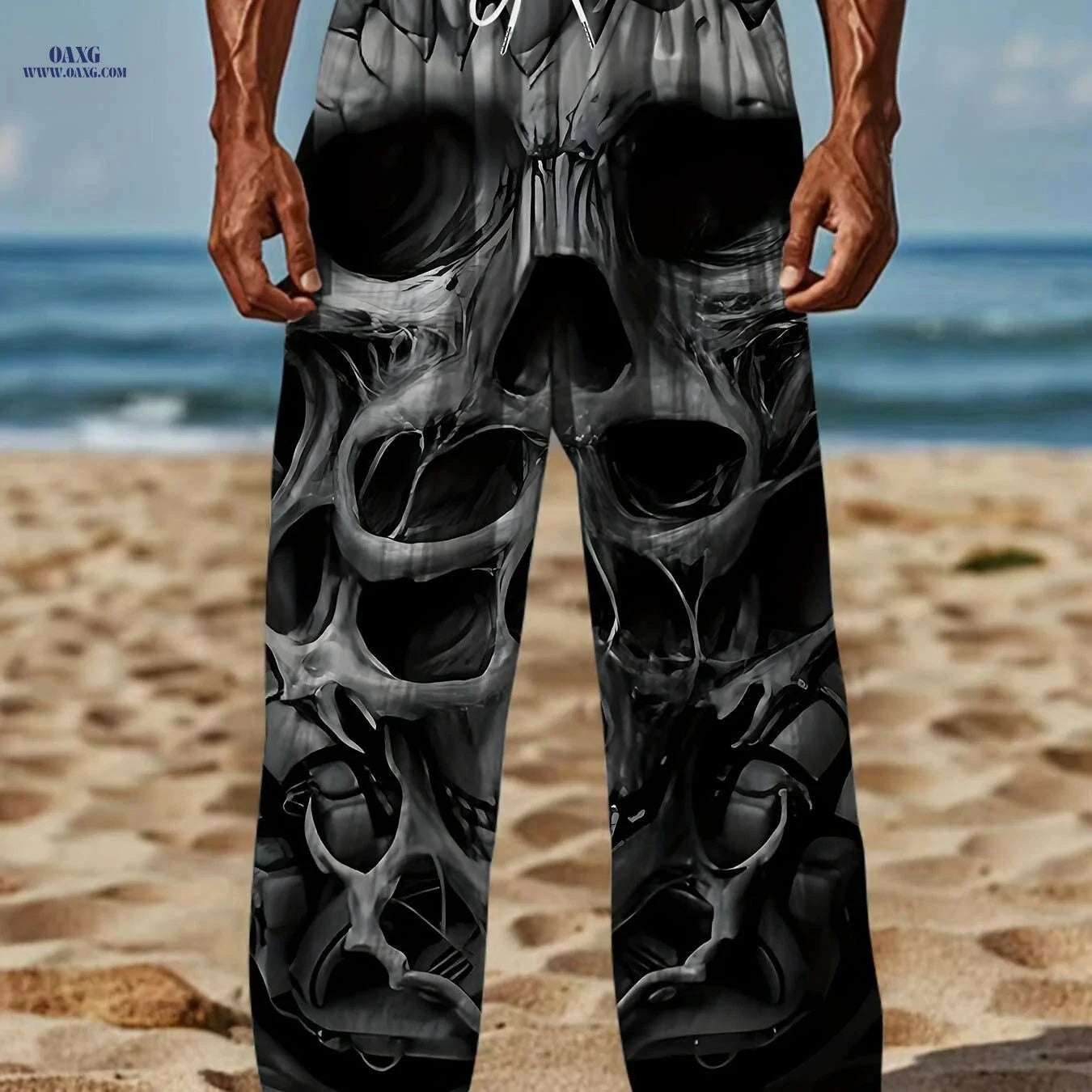 Men's 3D Skull Print Pants - Loose Fit Casual Stretch Trousers   OAXG Black / M