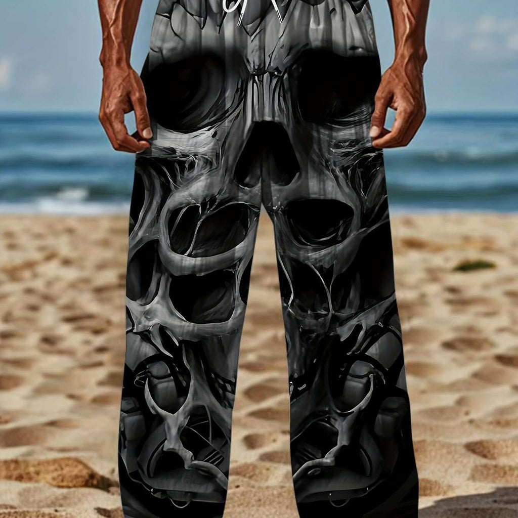 Men's 3D Skull Print Pants - Loose Fit Casual Stretch Trousers   OAXG Black / M