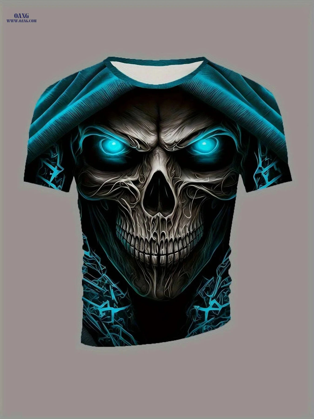 Men's 3D Skull Print T-Shirt - Edgy Gothic Design, Short Sleeve   OAXG 
