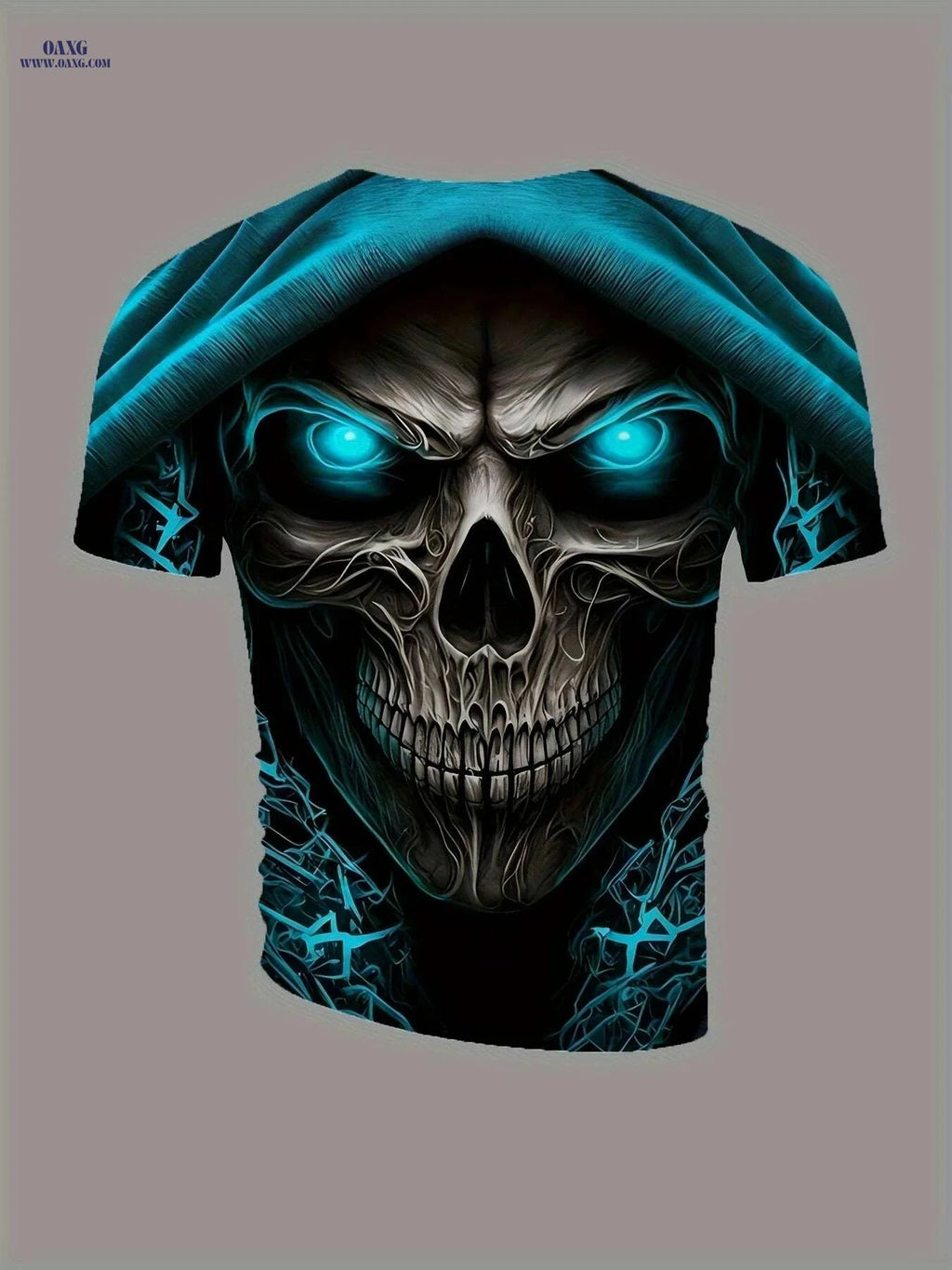 Men's 3D Skull Print T-Shirt - Edgy Gothic Design, Short Sleeve   OAXG Mixed Color / S