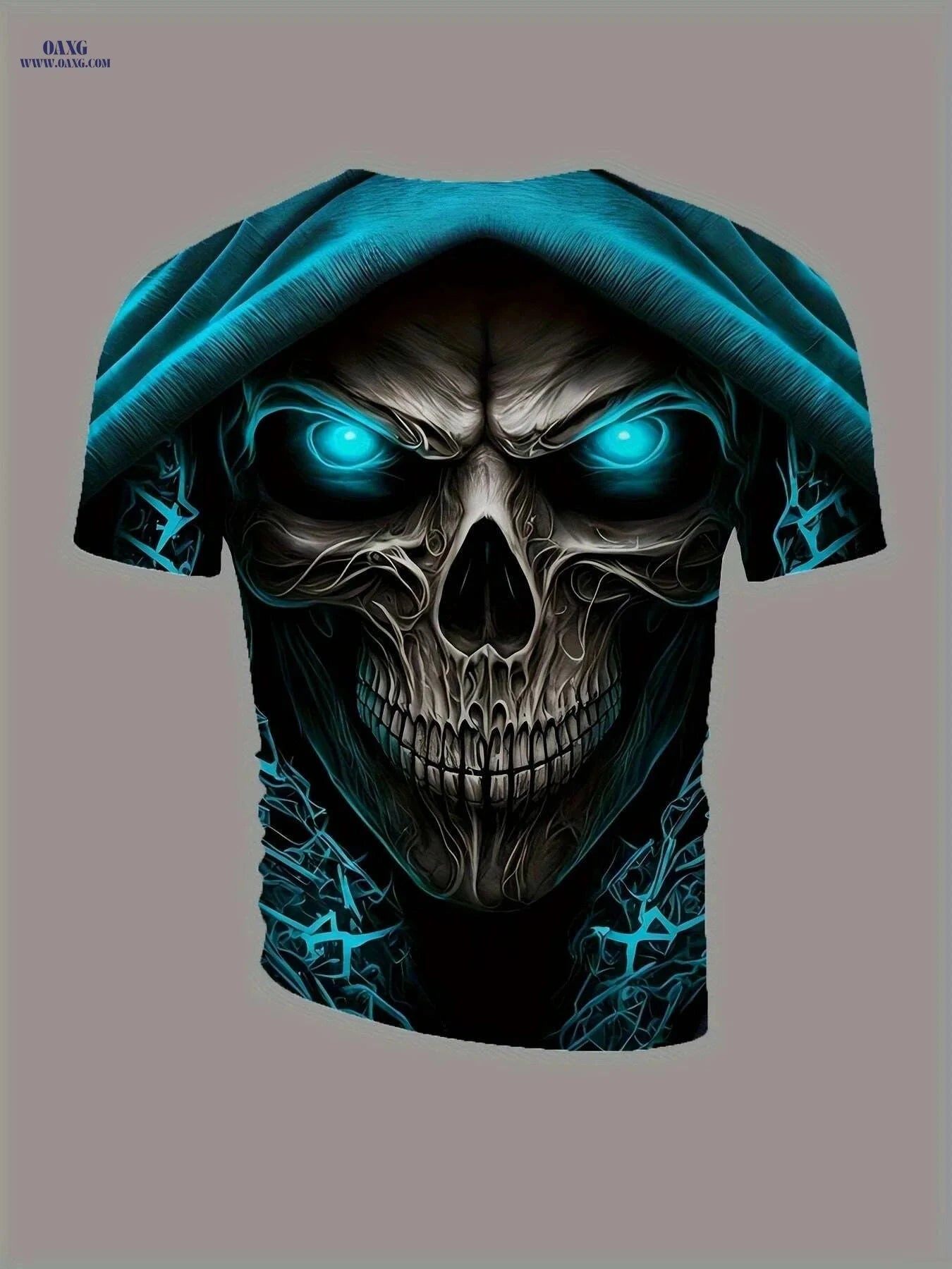 Men's 3D Skull Print T-Shirt - Edgy Gothic Design, Short Sleeve   OAXG Mixed Color / S