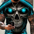 Men's 3D Skull Print T-Shirt - Edgy Gothic Design, Short Sleeve   OAXG Mixed Color / S