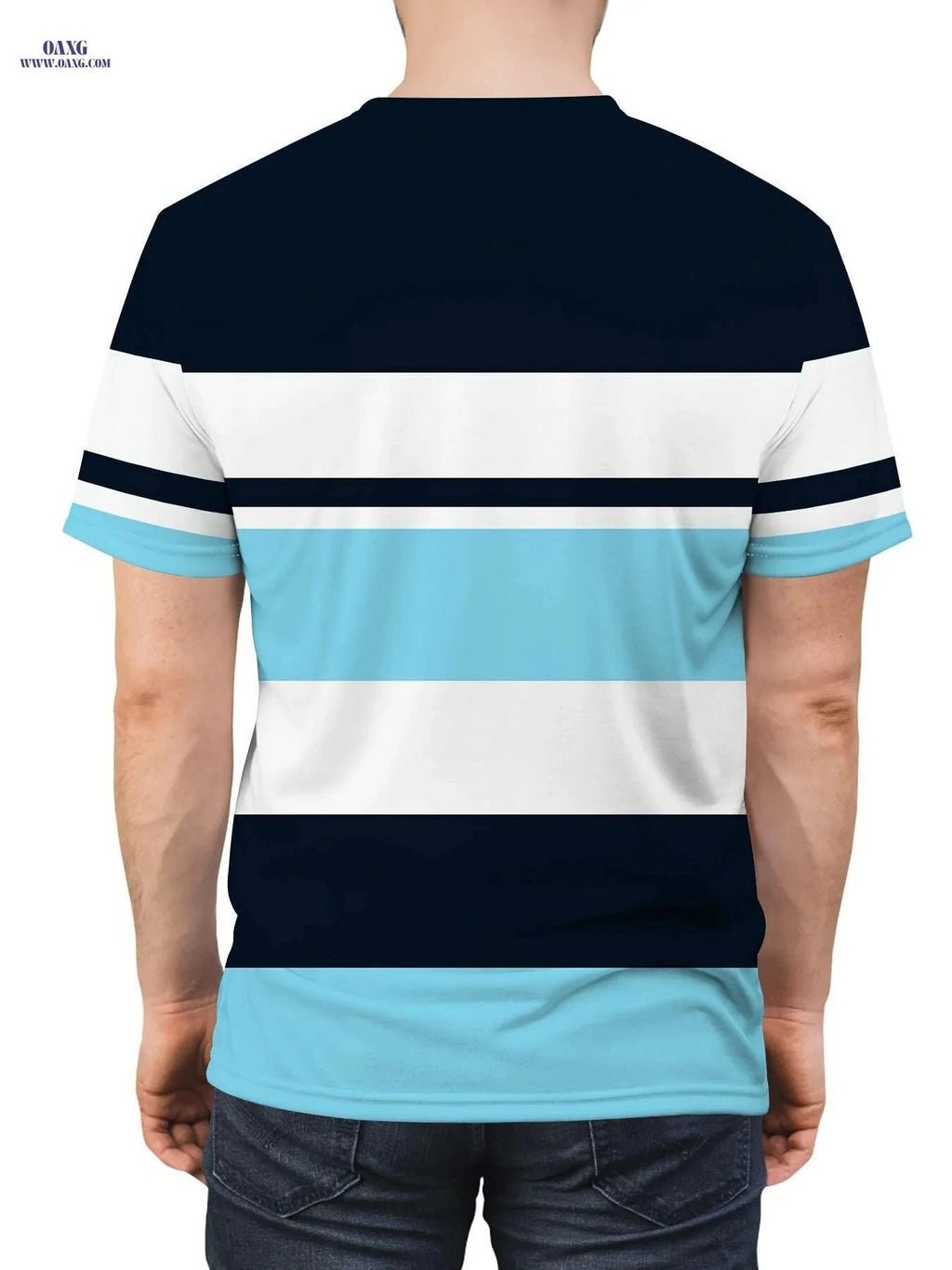 Men's 3D Striped T-Shirt - Navy Blue Casual Round Neck Summer Essential   OAXG 