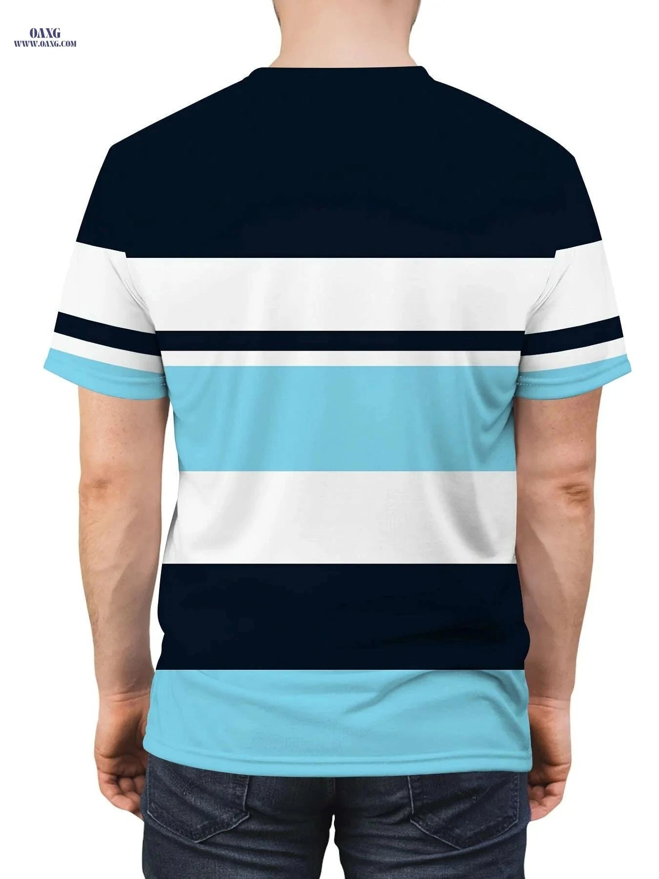 Men's 3D Striped T-Shirt - Navy Blue Casual Round Neck Summer Essential   OAXG 