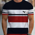 Men's 3D Striped T-Shirt - Navy Blue Casual Round Neck Summer Essential   OAXG Mixed Color / S