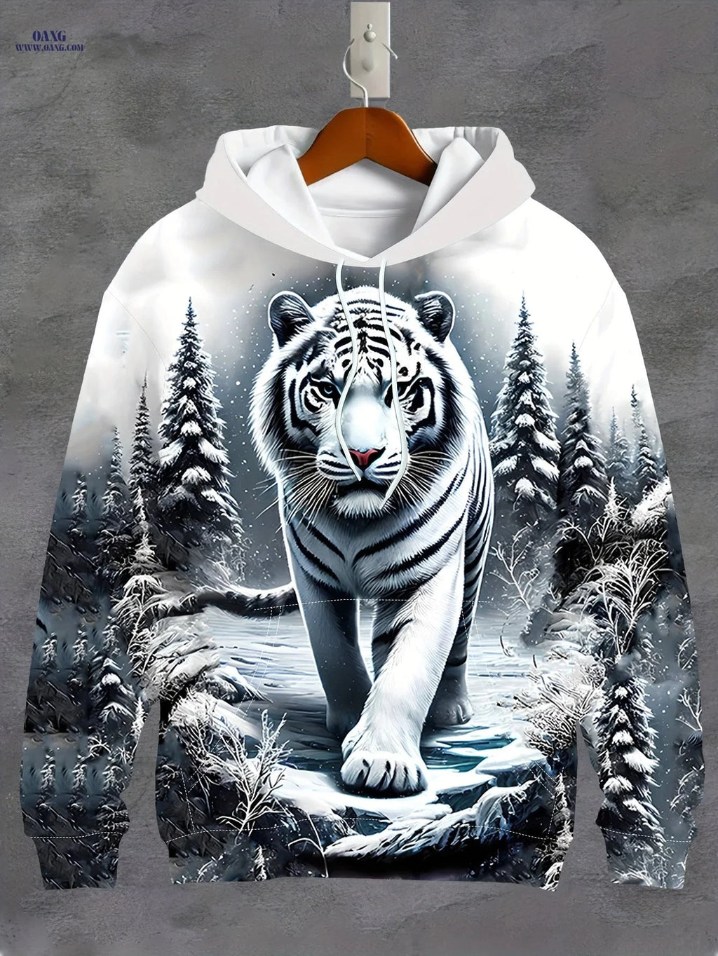 Men's 3D White Tiger Graphic Hoodie - Casual Long Sleeve Pullover   OAXG 