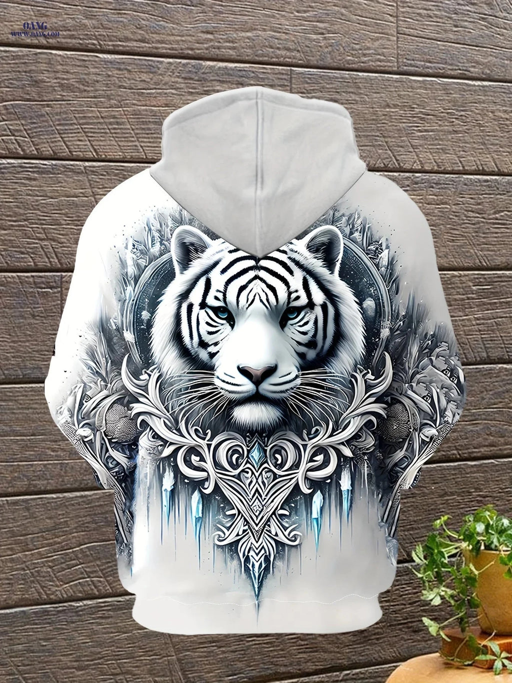 Men's 3D White Tiger Graphic Hoodie - Casual Long Sleeve Pullover   OAXG 