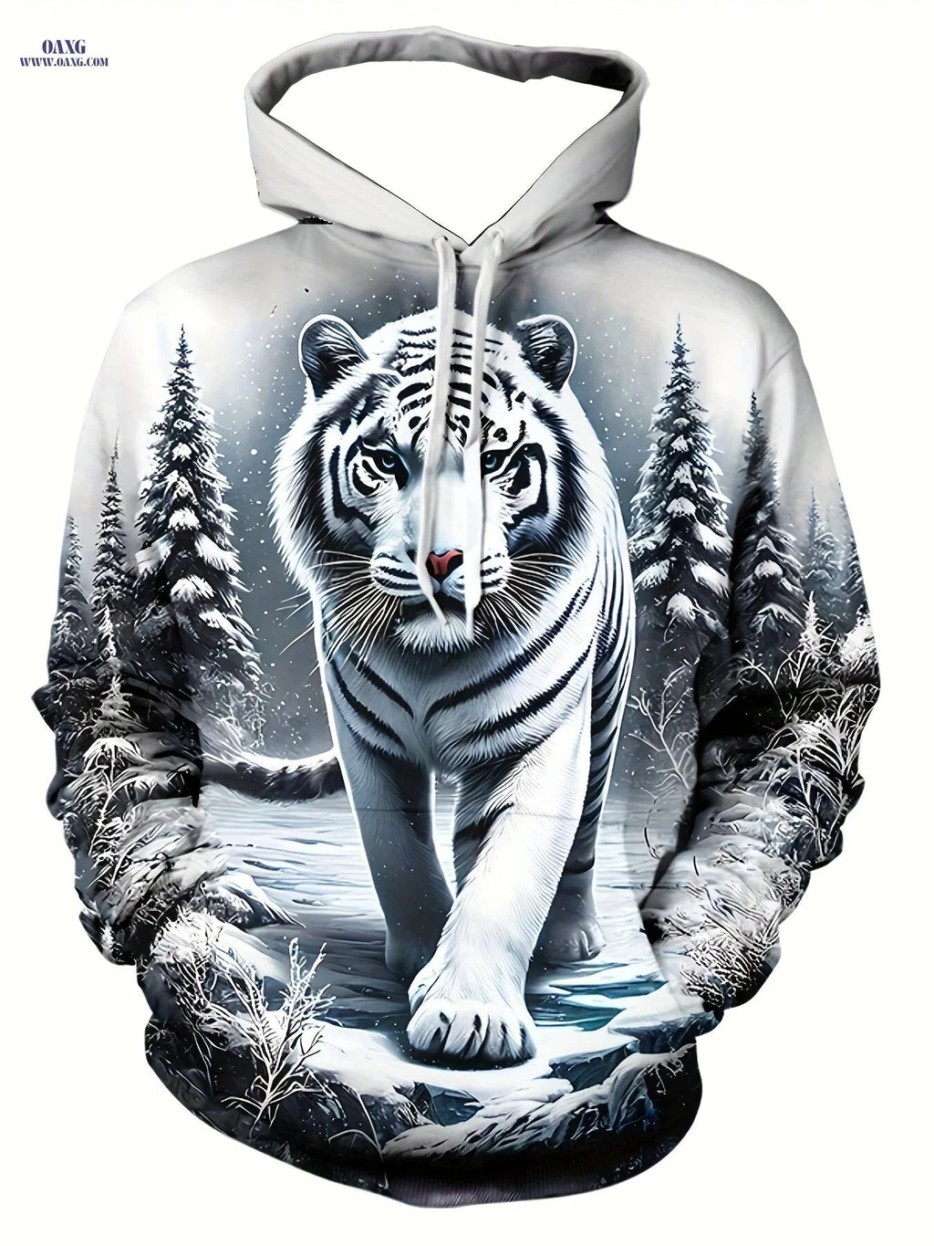 Men's 3D White Tiger Graphic Hoodie - Casual Long Sleeve Pullover   OAXG 