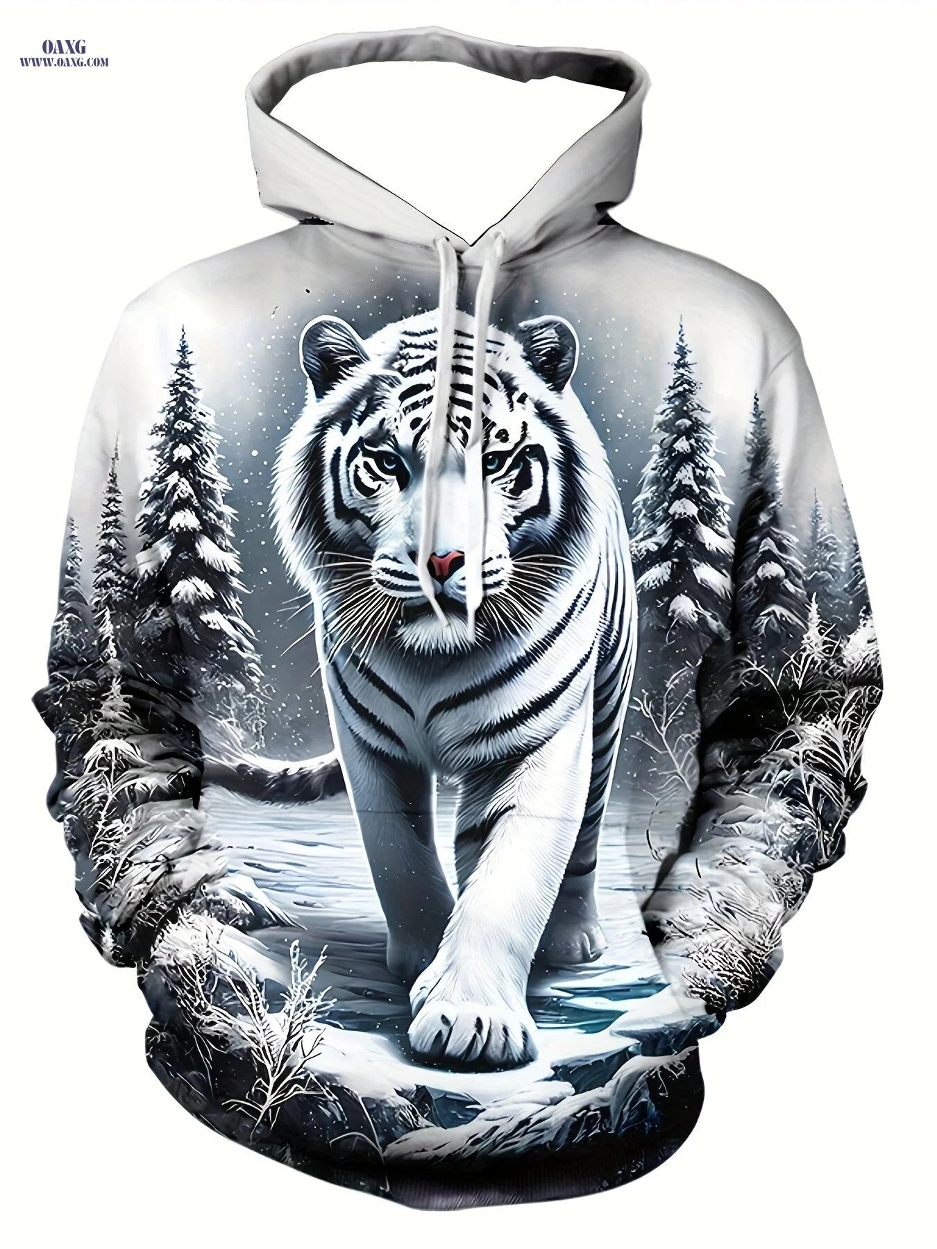 Men's 3D White Tiger Graphic Hoodie - Casual Long Sleeve Pullover   OAXG 