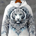 Men's 3D White Tiger Graphic Hoodie - Casual Long Sleeve Pullover   OAXG Salt White / FR S