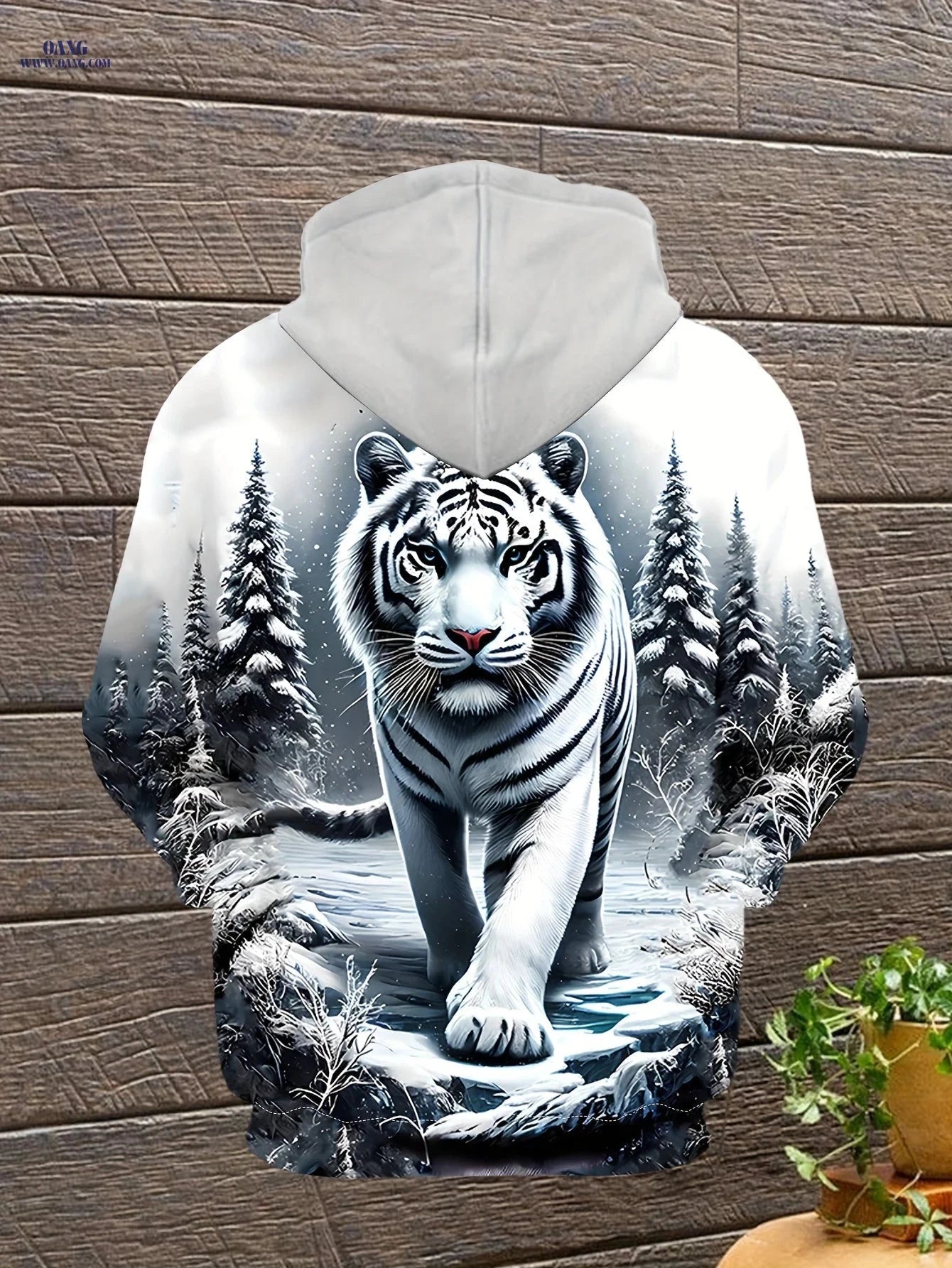Men's 3D White Tiger Graphic Hoodie - Casual Long Sleeve Pullover   OAXG Salt White / FR S