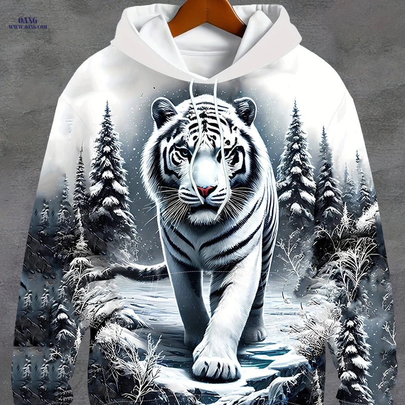 Men's 3D White Tiger Graphic Hoodie - Casual Long Sleeve Pullover   OAXG Salt White / FR S