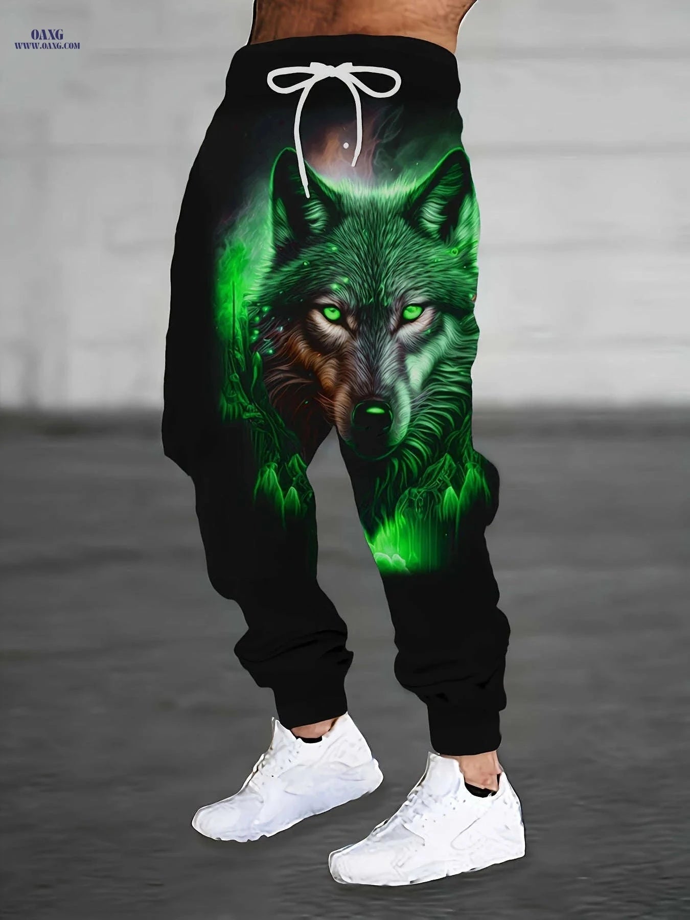 Men's 3D Wolf Print Joggers - Casual & Sporty Drawstring Pants   OAXG 