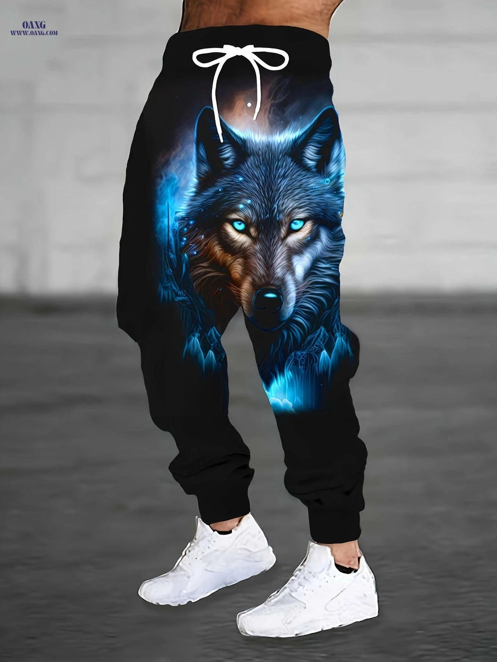 Men's 3D Wolf Print Joggers - Casual & Sporty Drawstring Pants   OAXG 