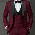 Men's 3pcs Suit Set - Blazer, Vest & Trousers for Stylish Events   OAXG Burgundy / FR XXS