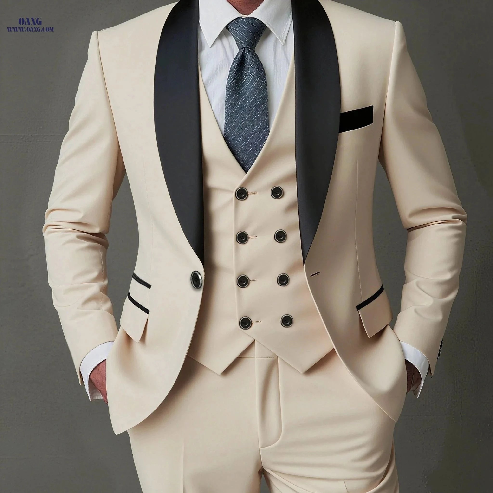 Men's 3pcs Suit Set - Blazer, Vest & Trousers for Stylish Events   OAXG Burgundy / FR XXS