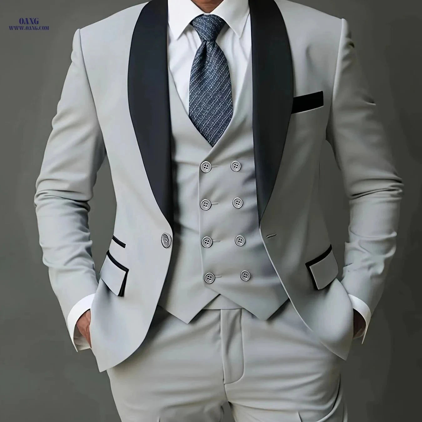 Men's 3pcs Suit Set - Blazer, Vest & Trousers for Stylish Events   OAXG Burgundy / FR XXS
