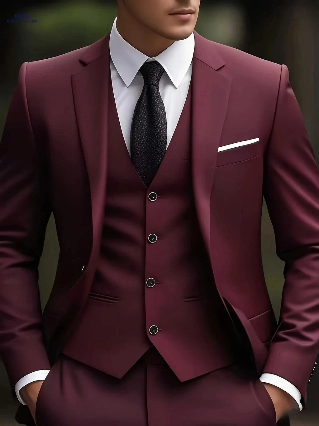 Men's 3pcs Suit Set - Color-Blocked Jacket, Vest & Trousers   OAXG Black / FR XS