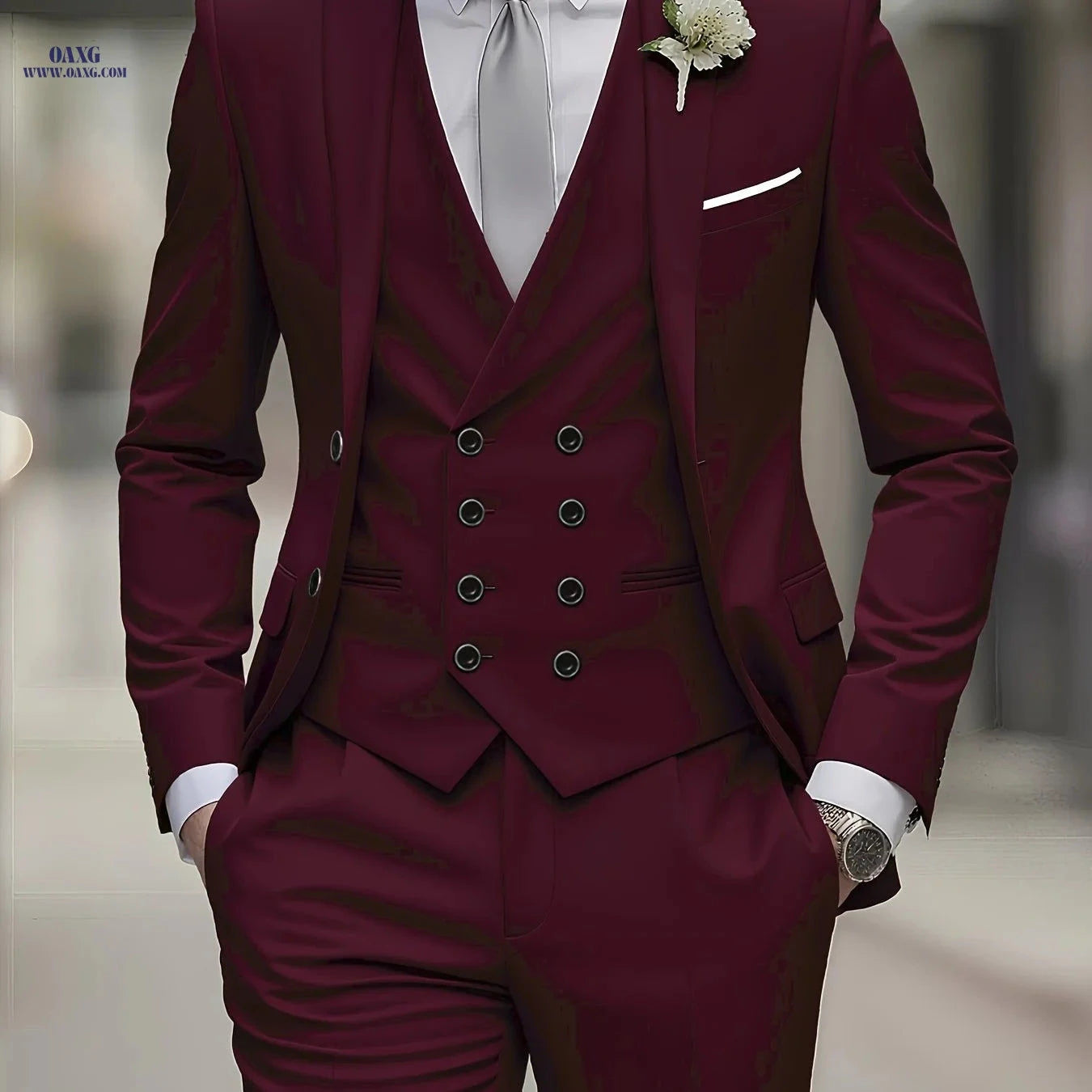 Men's 3pcs Suit Set - Jacket, Trousers & Vest for Formal Events   OAXG 